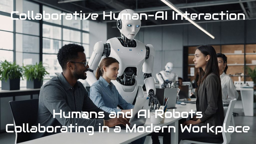 Evolution of Artificial Intelligence - Humans and AI Robots Collaborating, Imaginary